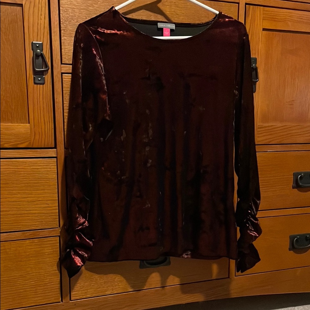 Vince Camuto Relaxed Red Blouse with Ruched Sleeves